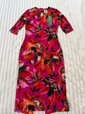 FARM Rio Fuchsia Floral Midi Dress new with tags